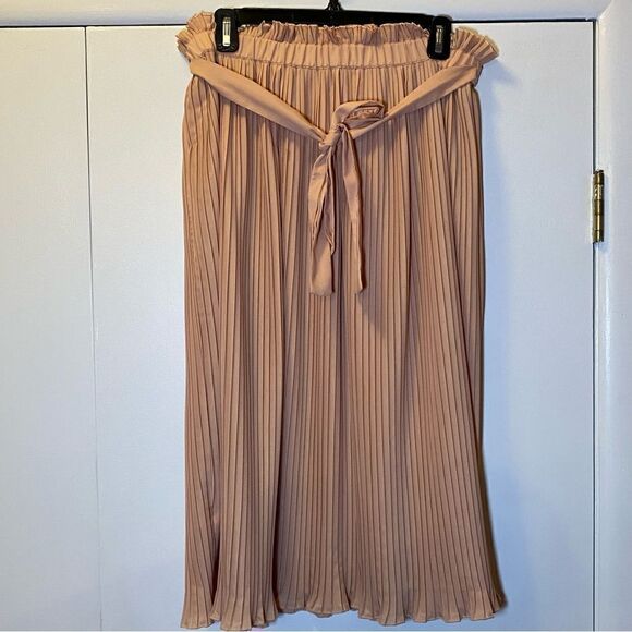 ANTHROPOLOGIE HUNTER DIXON Pleated Midi Skirt Dusty Pink/Peach Women’s Size M - Picture 1 of 5